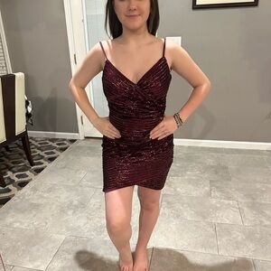 Elegant Burgundy Sequin Dress